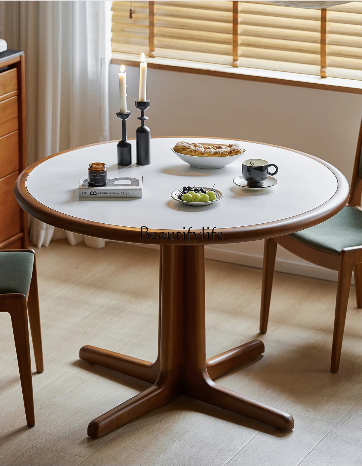 

Nordic Solid Wood Rock Plate Round Table Vintage Japanese Round Table