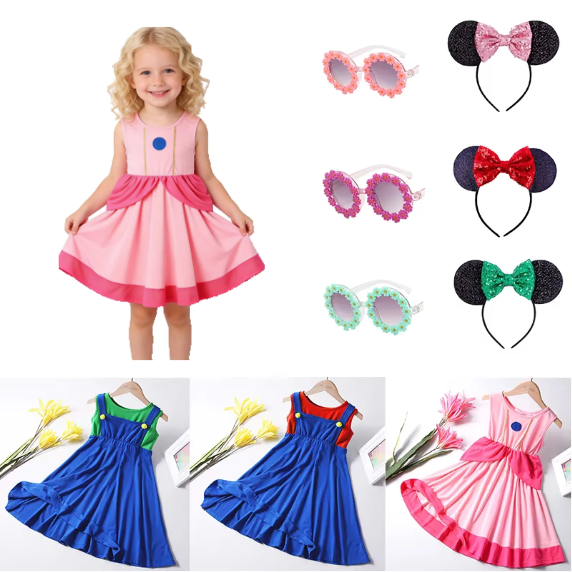 

Toddler Girls Sleeveless Cotton Cosplay Dress 2Pcs Set Cute Cartoon Costume for Birthday Halloween Party Daily Summer Wear 2-7Y