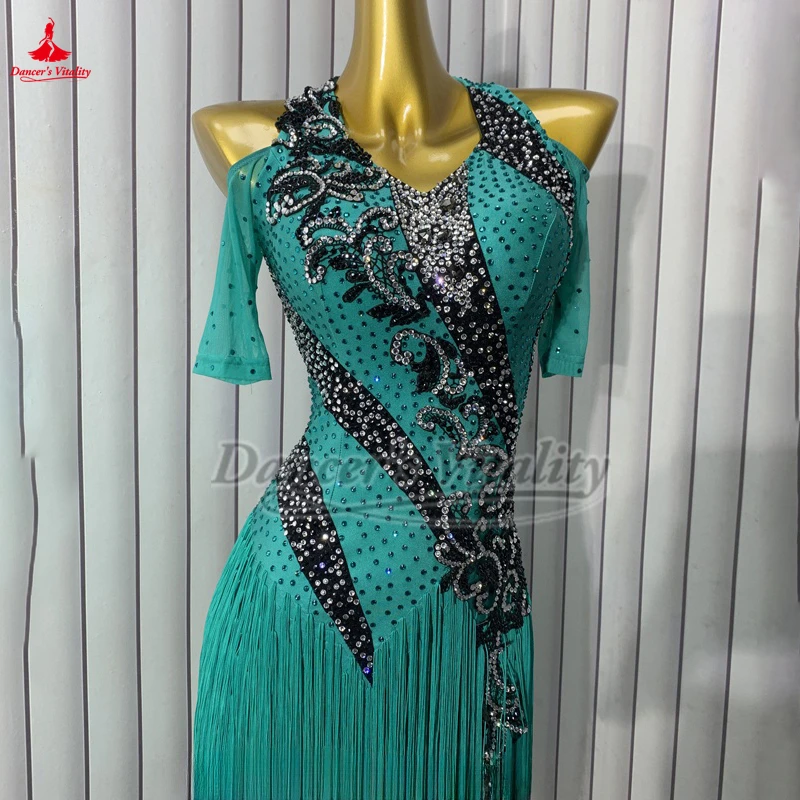 라틴 댄스 아트 등급 시험 롱 스타일 술 경쟁 드레스 성인 여성 차차 삼바 재이브 의류 하이 엔드 사용자 정의