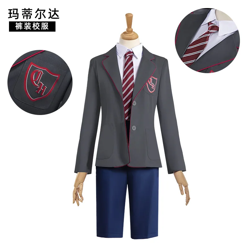 

Matilda Grey Blue Shorts School Uniform Cos Costume Musical Hortensia Adult Cosplay Stage Costume