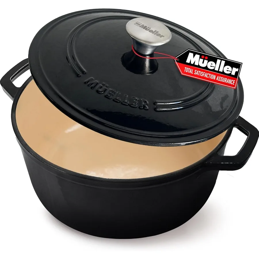 

6 Quart EnamelCoated Cast Iron Dutch Oven with Lid and Knob HeavyDuty OvenSafe up to 500F Compatible with All Cooktops Includin