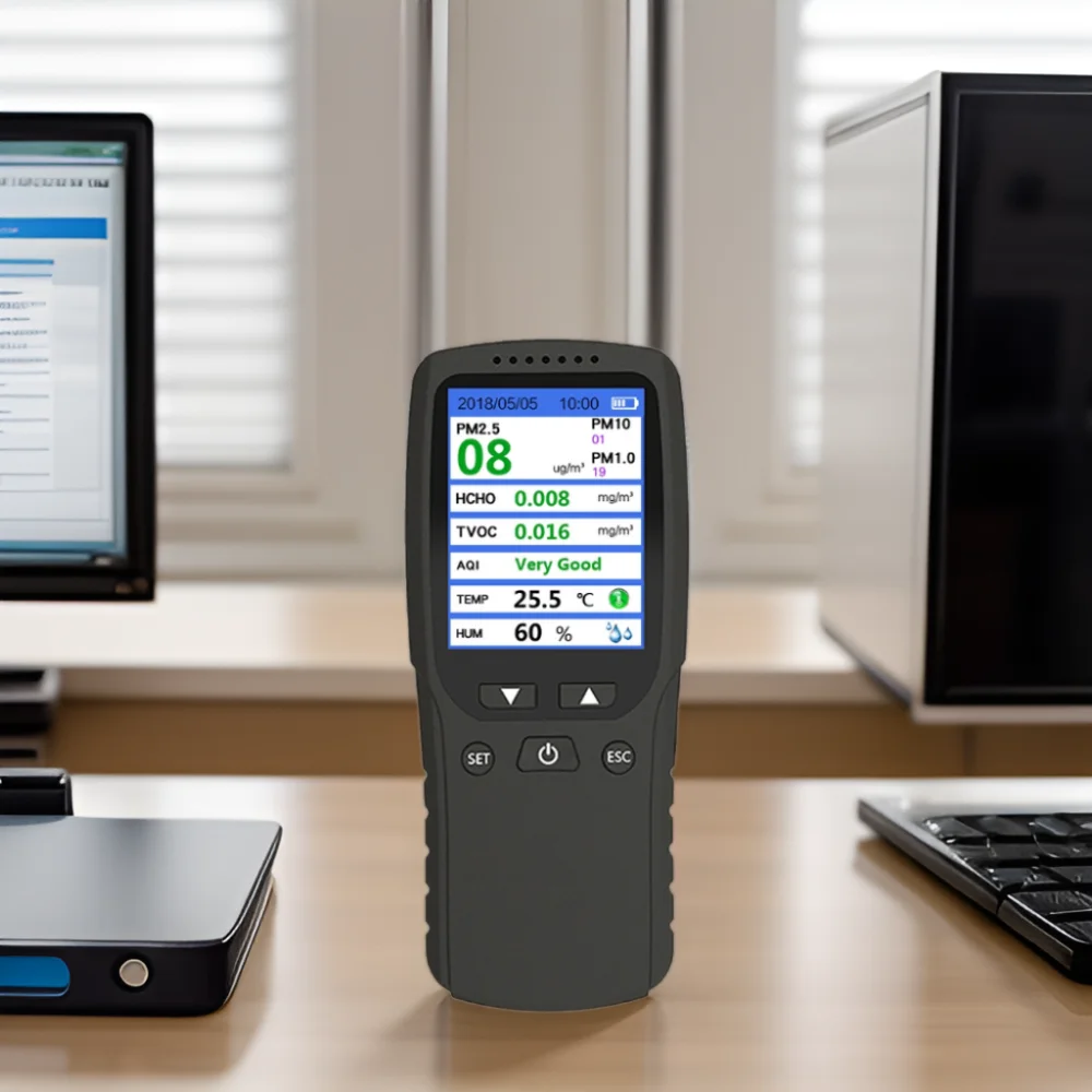 Handheld Air Quality Detector New Version PM2.5 Monitor Gas Analyzer PM2.5+ HCHO+TVOC+ AQI+PM1.0+PM10 +TEMP