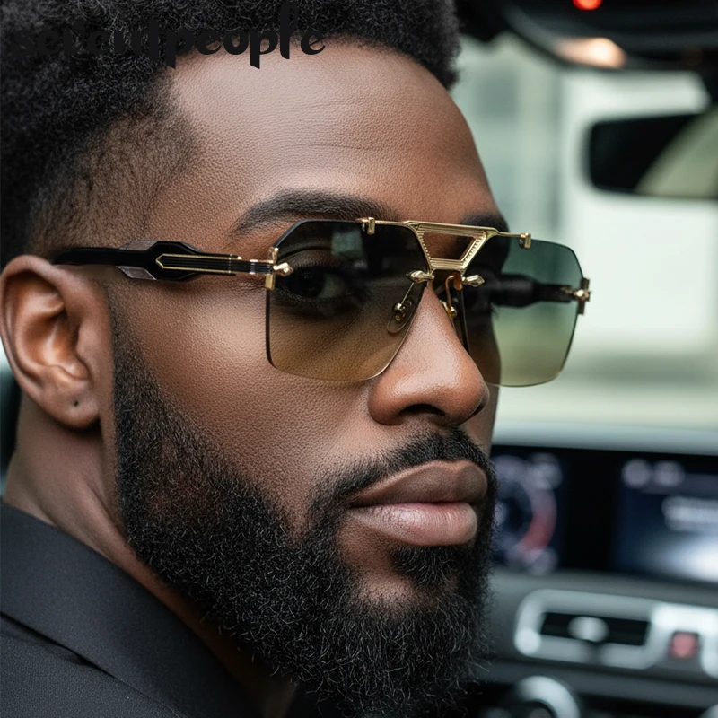 

Square Punk Rimless Sunglasses Men 2025 Luxury Brand Classic Oversized Polygon Sun Glasses For Male Vintage Driving Shades UV400