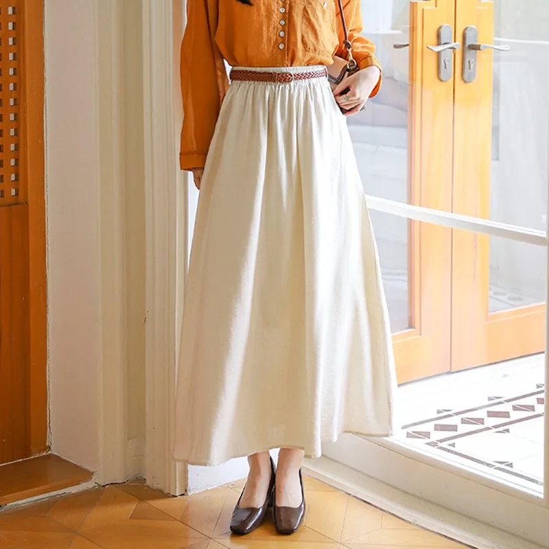ارتفاع الخصر ألف خط تنورة خمر هونغ كونغ Sle مع حزام لون نقي واسعة هيم المرأة أوائل الخريف جديد مزدوج كيت تنورة طويلة