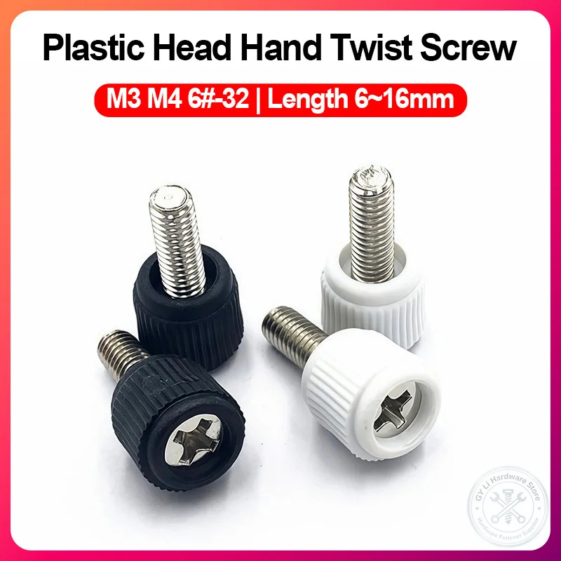 Phillips Knurled Thumb Screw Round Plastic Head Hand Twist Adjust Screw M3 M4 6#-32 Length 6-16mm Chassis Cabinet Handle Screw