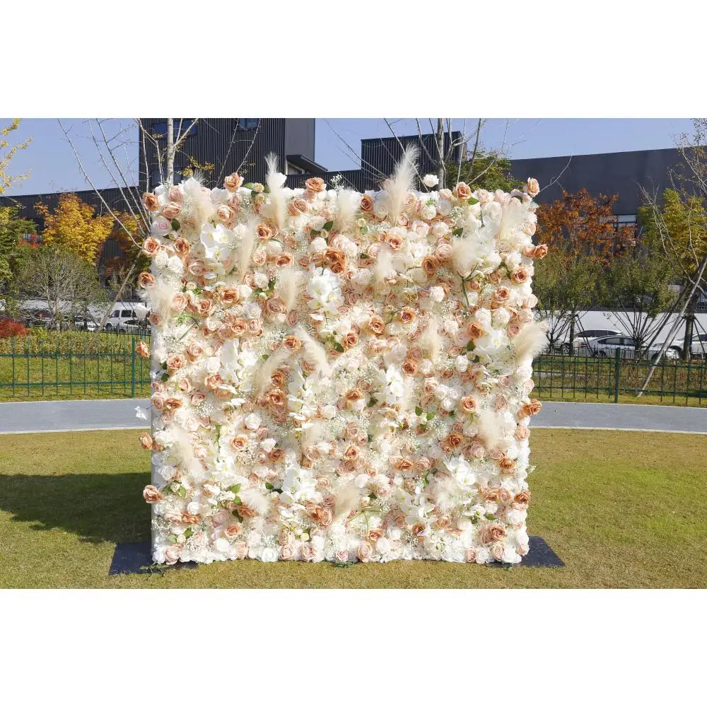 

Decorative wedding event 3d 5d white pink purple rose hydrangea roll up panel artificial flower wall backdrop