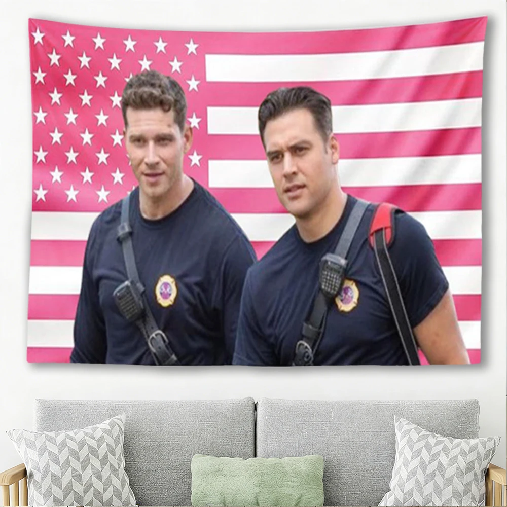 1pc Evan Buckley And Eddie Diaz Pink American Flag Tapestry - 9-1-1 Wall Art Decor | Buddie Fan Room Flag | Aesthetic Pink