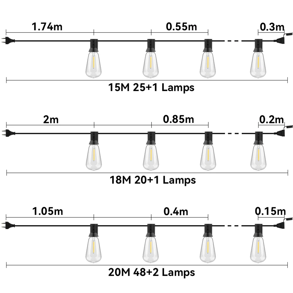 18M 30M ST38 LED-Außenlichterkette, bruchsicher, wasserdicht, 2200K Lichterkette für Weihnachtsbaum, Garten, Hochzeit, Dekorlampe – Detail 1