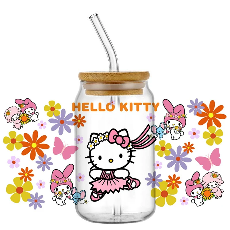 Miniso Kawaii Kitty New Maxed Design Cartoon UV DTF Cup Wrap For 16oz Libbey Coffee Glass Can Cup uvdtf Wrap Car Sticker DIY