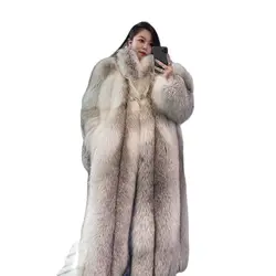 2024 Winter New Style Imported from Finland Crown Golden Island Fox Hair Full V-Neck Lapel Long Fur Coat Women's Fashion Sexy Wa