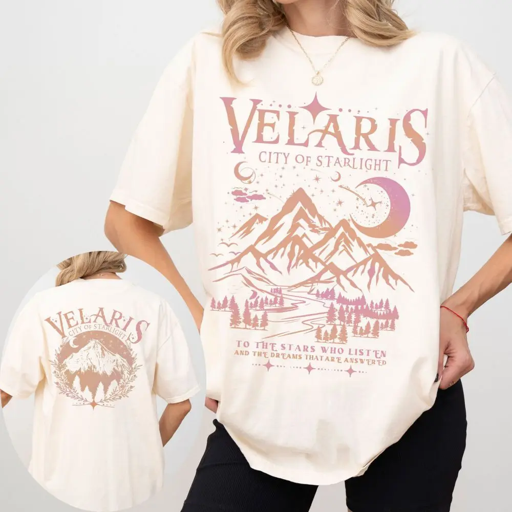 ACOTAR Velaris เสื้อ Sarah J Maas หนังสือแฟน Book Lover Gift100 % ผ้าฝ้ายหลวม Retro เสื้อ Unisex Tee แฟนตาซีเครื่องแต่งกาย Y2K Top