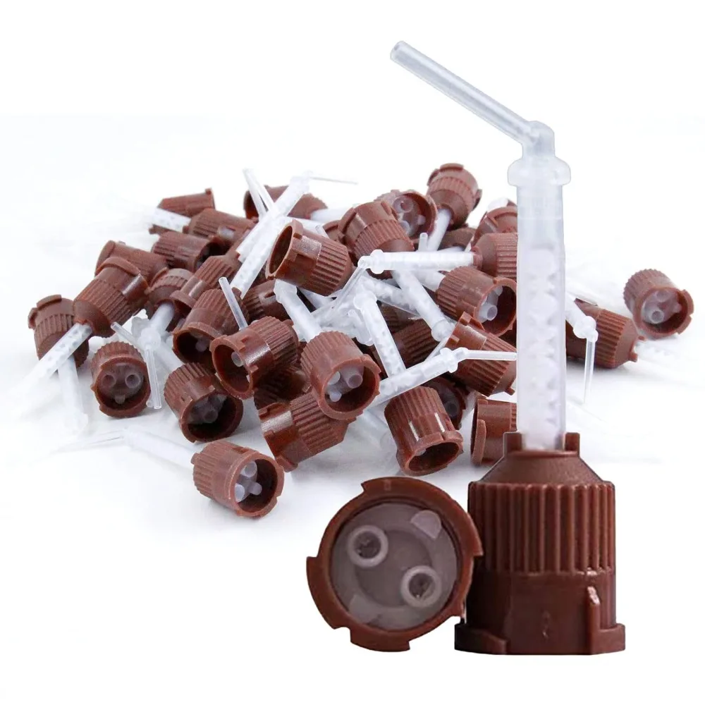 

100pcs Dental Silicone Impression Material Mixing Tip Core/Root Tips Brown Short High Performance Mixing Tips HP T-Style Tips
