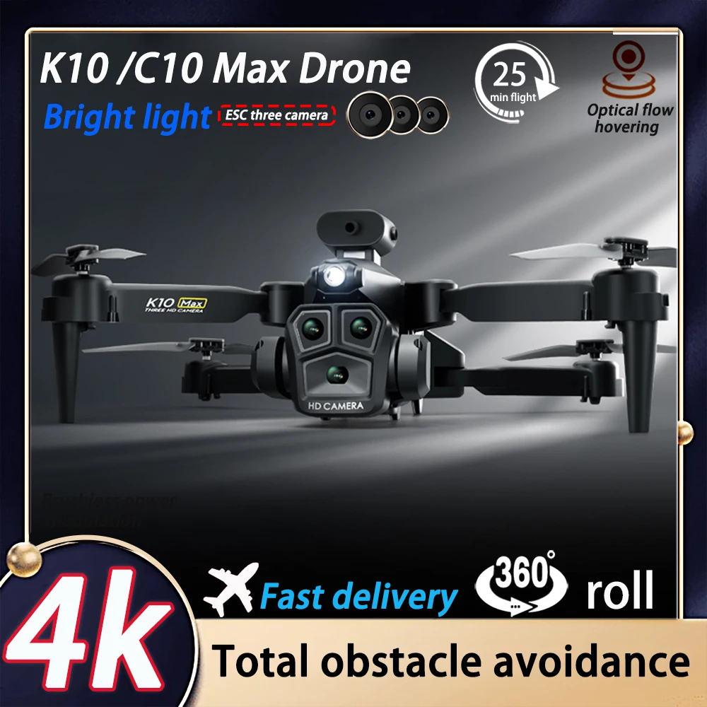 K10 Max/C10 Professional fpv Drone 4K Optical Flow Positioning HD Three Camera Aerial Photography Foldable Quadcopter Gifts Toys