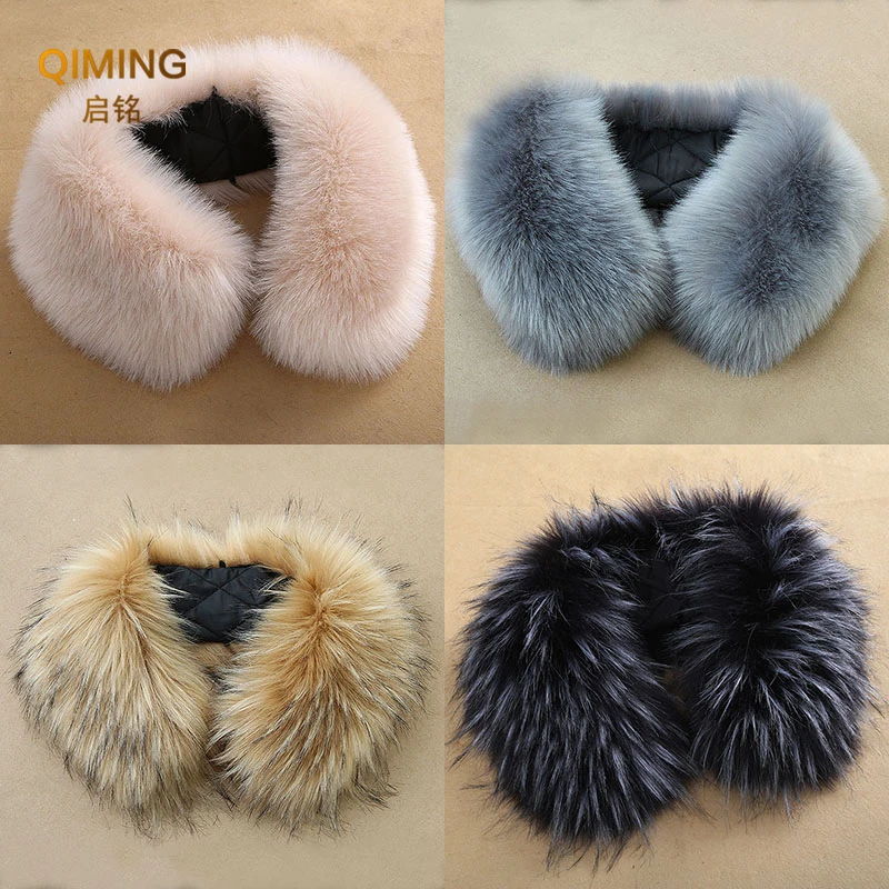 

100% Faux Fur Collar Scarf For Women Fluffy Jacket Collar Imitation Fox Raccoon Fur Shawls Wraps Shawl Clothes Fur Accessories