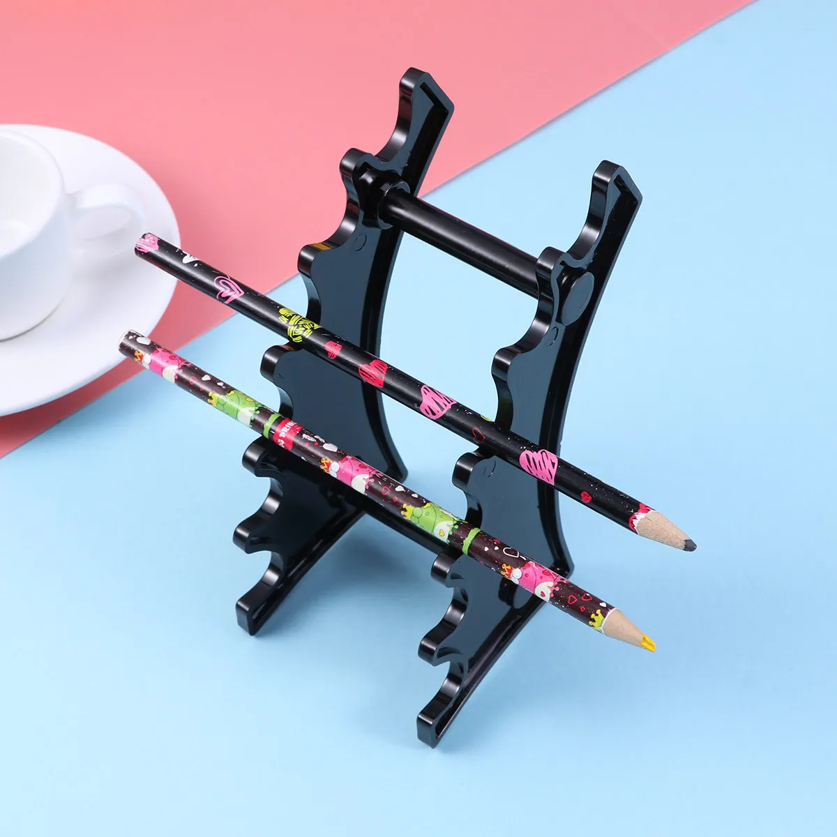2Pcs Unique Angled Acrylic Display Rack for Ballpoint Pens Makeup Nail Brushes Stationery Fan Collection Space Efficient Stand