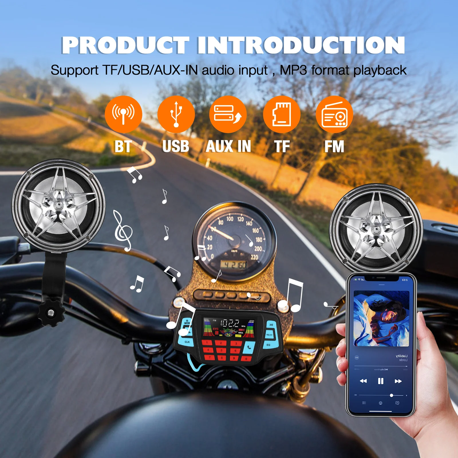 Motorrad wasserdicht Lautsprecher Set Auto Audio Play Stereo drahtlose Multifunktions-Radio-Taste Kunststoff