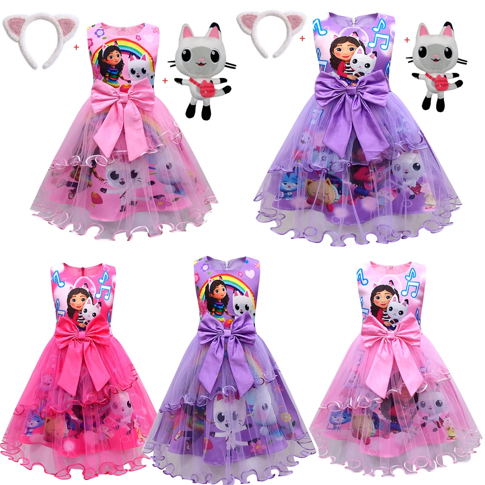 Girls Dress Summer New Short Sleeve gabby\'s dollhouse Princess Gabby Cat Mesh Tutu Skirt Children\'s Birthday Party Cosplay Dress