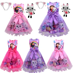 Girls Dress Summer New Short Sleeve gabby's dollhouse Princess Gabby Cat Mesh Tutu Skirt Children's Birthday Party Cosplay Dress