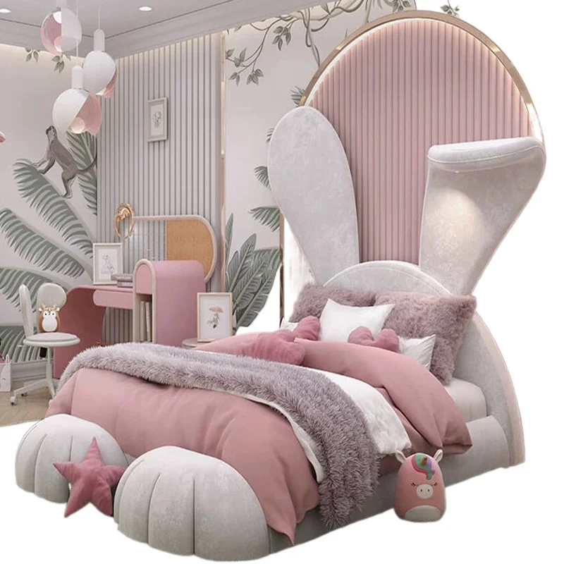 

Furry rabbit bed, children's bed creative designer bedroom single bed lighting cartoon master bedroom girl princess bed