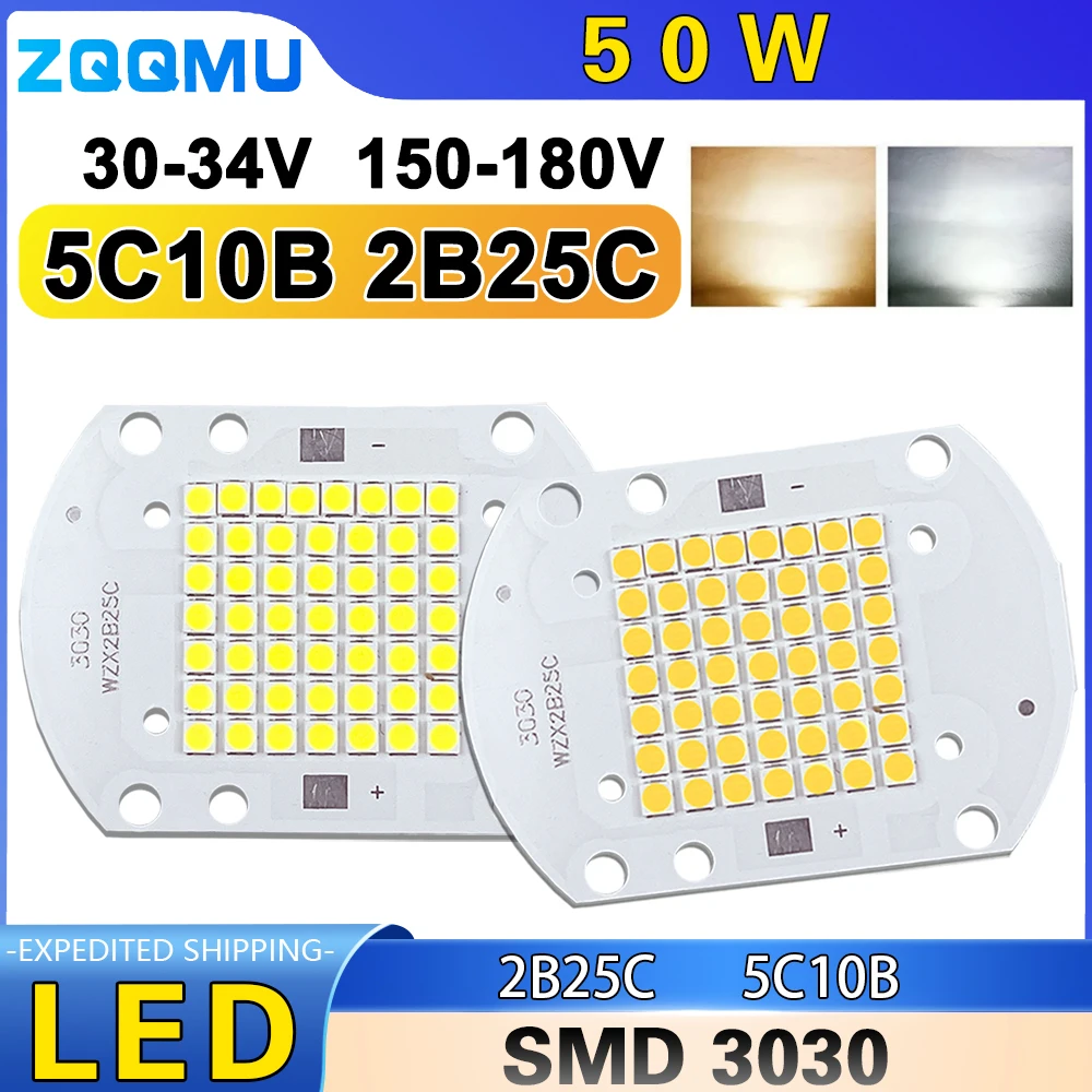 LED 50W PCB Floodlight LED Lamp DC30-32V 1350-1450mA 5500LM PCB Board 3000-6500K Aluminum Plate SMD3030 For DIY Cold White Warm
