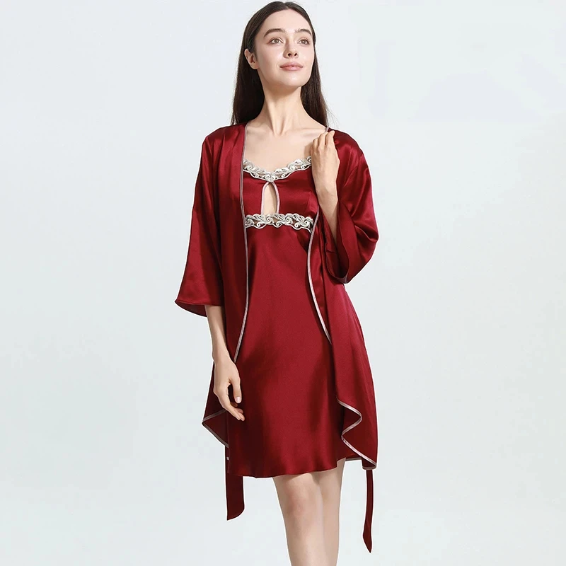 

19 мм тяжелые шелковые халаты и ночное платье, пижамный комплект из 2 предметов, халат из 100% тутового шелка и мини-комбинация, ночная рубашка, костюм для сна, кимоно