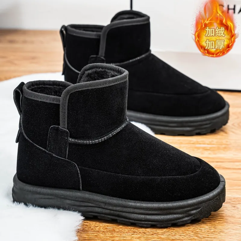 Men's Winter Fleece Lined Ankle Snow Boots Thick Sole Warm Slip On Cotton Boots Anti Slip Outdoor Casual Footwear size 39-46