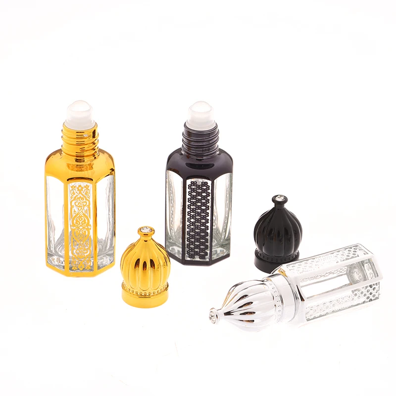 6/9/12ml Portable Glass Roll On Bottles For Essential Oil Arabic Golden Refillable Perfume Bottles Empty Roller Ball Containers