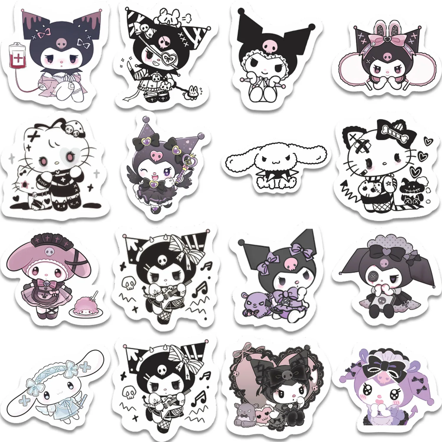 60 uds Kawaii gótico Kuromi pegatinas Hello Kitty para niños niñas DIY portátil teléfono diario lindo dibujos animados Sanrio pegatinas