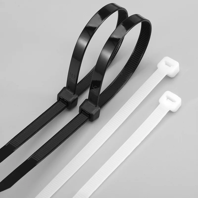 Dasi Kabel Pengunci Otomatis Nilon Hitam Putih 60/80/100/120/150/200/250/300/350 ~ 1500Mm Tali Kunci Kabel Cincin Pengencang Plastik Ritsleting