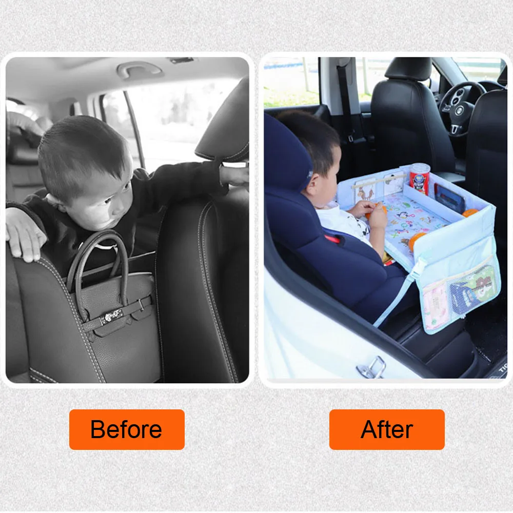 For Car Child Safety Seat Stroller Kids Toy Food Cup Holder Desk Waterproof Baby Car Seat Organizer Tray Foldable