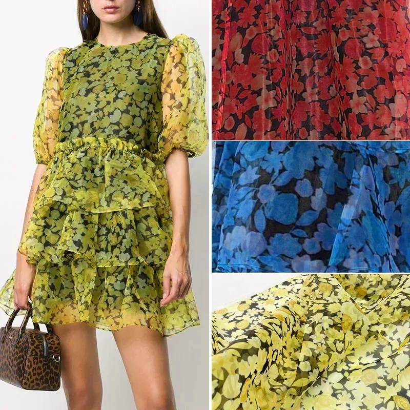 Luxury Brand Thin See-through Printed Polyester Cloth Fabric Fashion Women's Skirt Stitch Dress Diy Sewing Material by the Meter