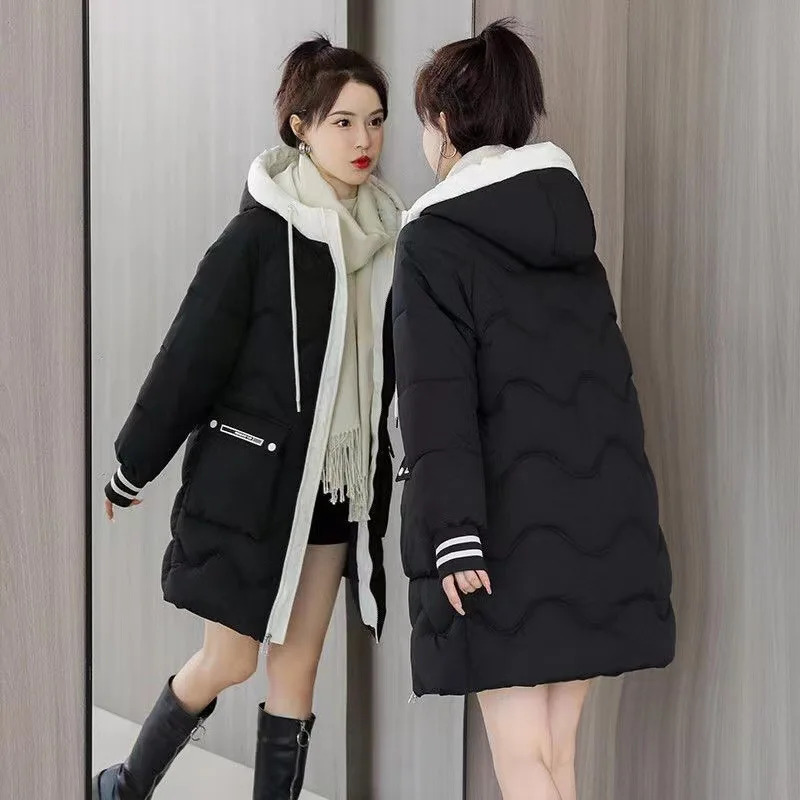 

2025 New Women Winter Jacket Women Long Warm Thicken Cotton Coat Korean Loose Plus Size Parkas Winter Hooded Outwear Basic Coat