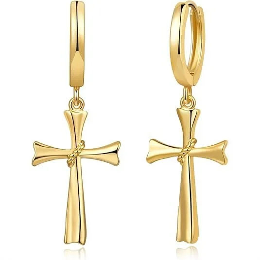 

Cross Dangle Earrings Copper Plated 18K Genuine Gold Earring Jewelry