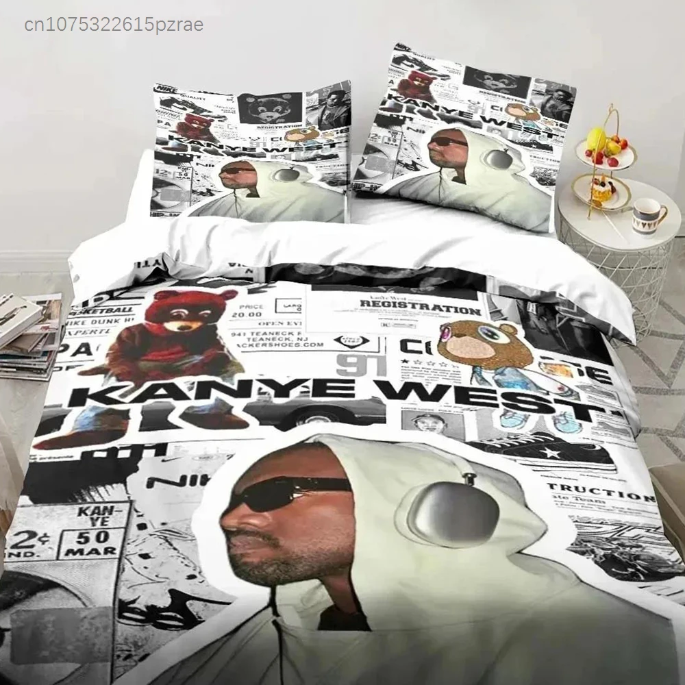 Rapper Kanye West Bedding Set Printed Bed Set With Pillowcase Bed Duvet Cover Soft Queen King Size Bedclothes Home Boys Adult