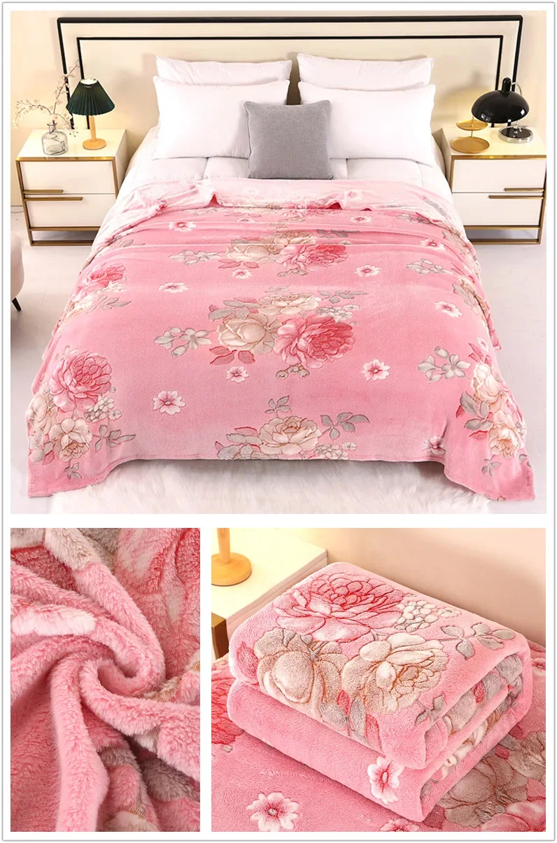 1pc Floral Stil Warme Bettdecke Fleece Decke Plaid Reise Schal Sofa Nickerchen Decken Hause Bettlaken Manta – Detail 10