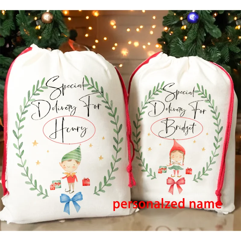 30x40in Personalized Boys Grils Merry Christmas Gift Bags Santa Sack Kids Present Gift Bag Santa Stocking Christmas Decoration