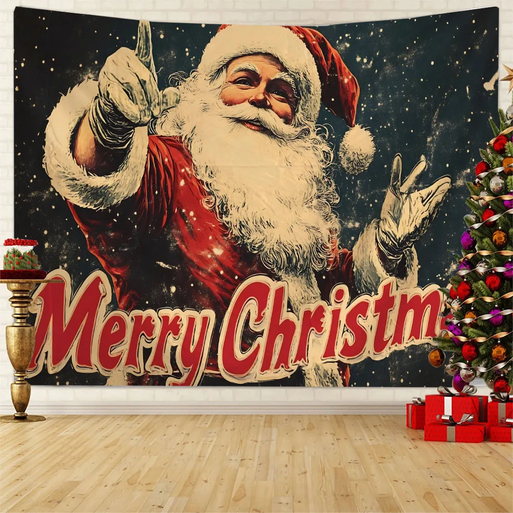 

Vintage Santa Claus Printed Tapestry Home Hanging Painting Living Room Decoration Painting Studio Fabric Mural Festival Poster