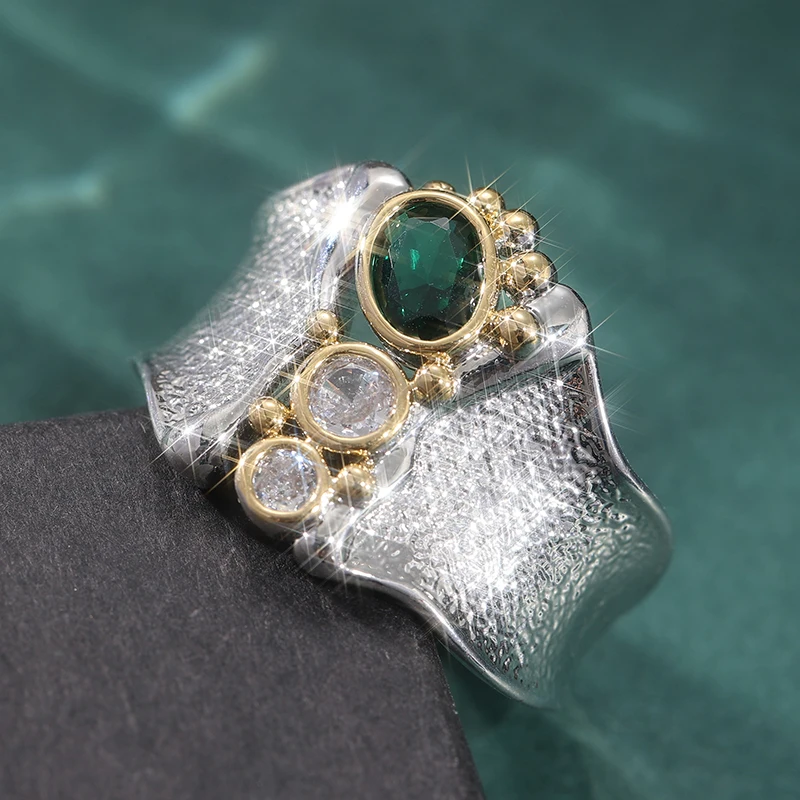 Eleganter, personalisierter, breiter Ring mit eingelegtem synthetischem Zirkonia für Damen, modischer, exquisiter Schmuck für Verlobung, Jahrestag und besondere Anlässe – Detail 6