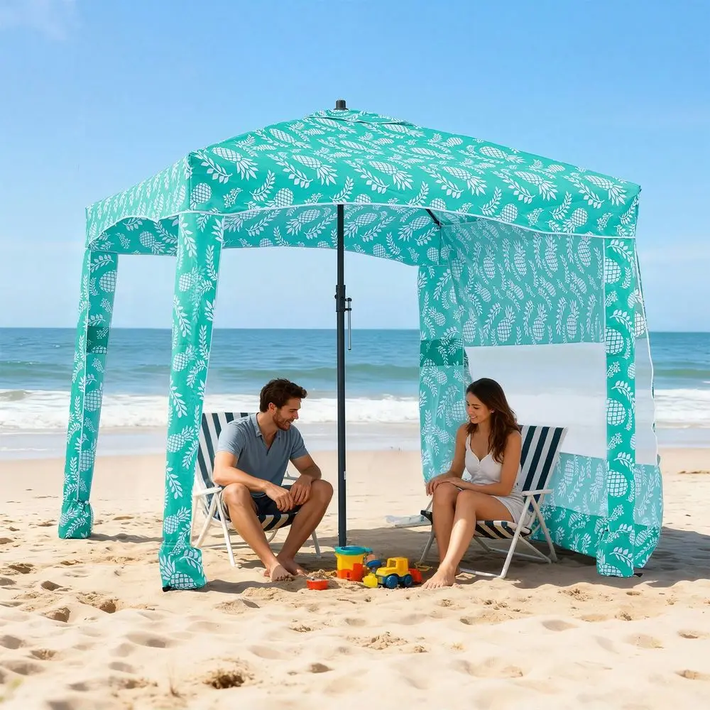 

Cabana, 6 X 6 Ft Beach Canopy With Side Wall, UPF 50 Protection Easy Setup Cabana Tent With Sand Pockets, Large Portable Shade