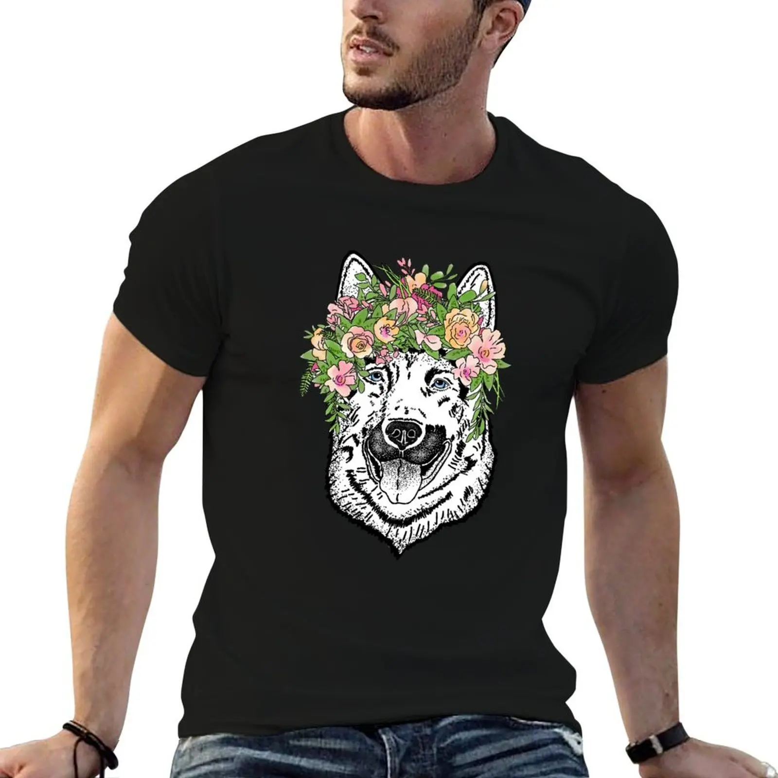 German Shepherd Dog-Florals T-Shirt graphic t shirt vintage baggy shirts Men's t shirts