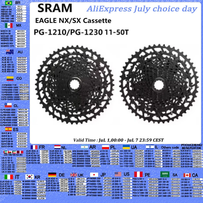 SRAM EAGLE NX SX Cassette SX PG 1210 NX PG 1230 11-50T 12s velocidad MTB bicicleta Cassette rueda libre 12 velocidades MTB bicicleta