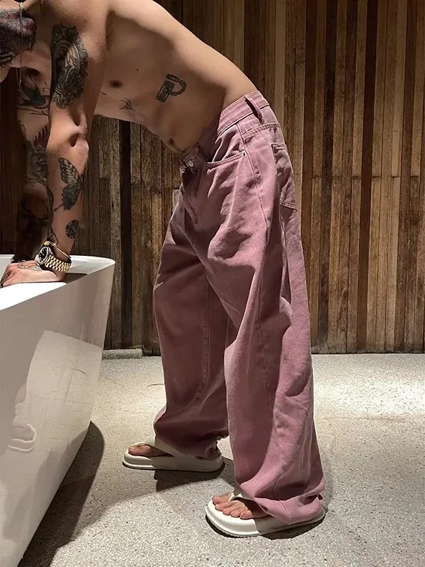 

Dopne Purple A-Line Men's Jeans Loose Wide Leg Pants Street Sle Workwear American Retro Loose Leggings