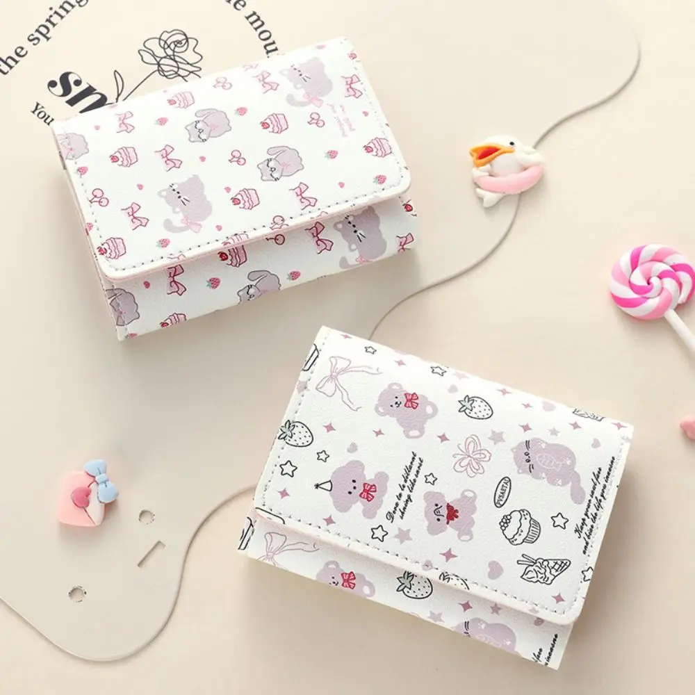 Cute PU Leather Short Wallet Cartoon Bowknot Coin Purse Kitty Money Bag Student
