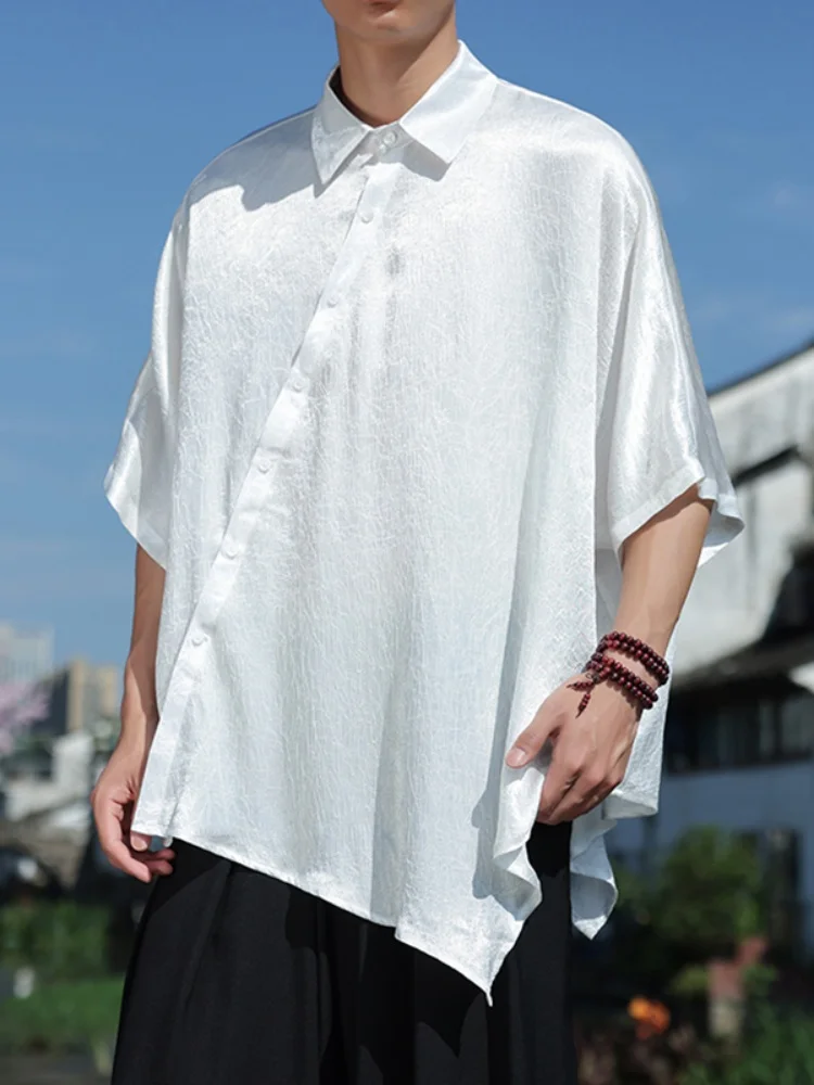 

New Chinese Style Men's Short Sleeve Shirt Thin Ice Silk Summer Cool Feeling Outerwear Reformed Tang Costume Hanfu Trendy