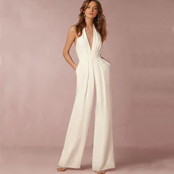 Sexy Deep V Neck Backless Party Jumpsuit Women Summer Sleevelesss Wide Leg Elegant Party High Waist Jumpsuits Women's Banquet