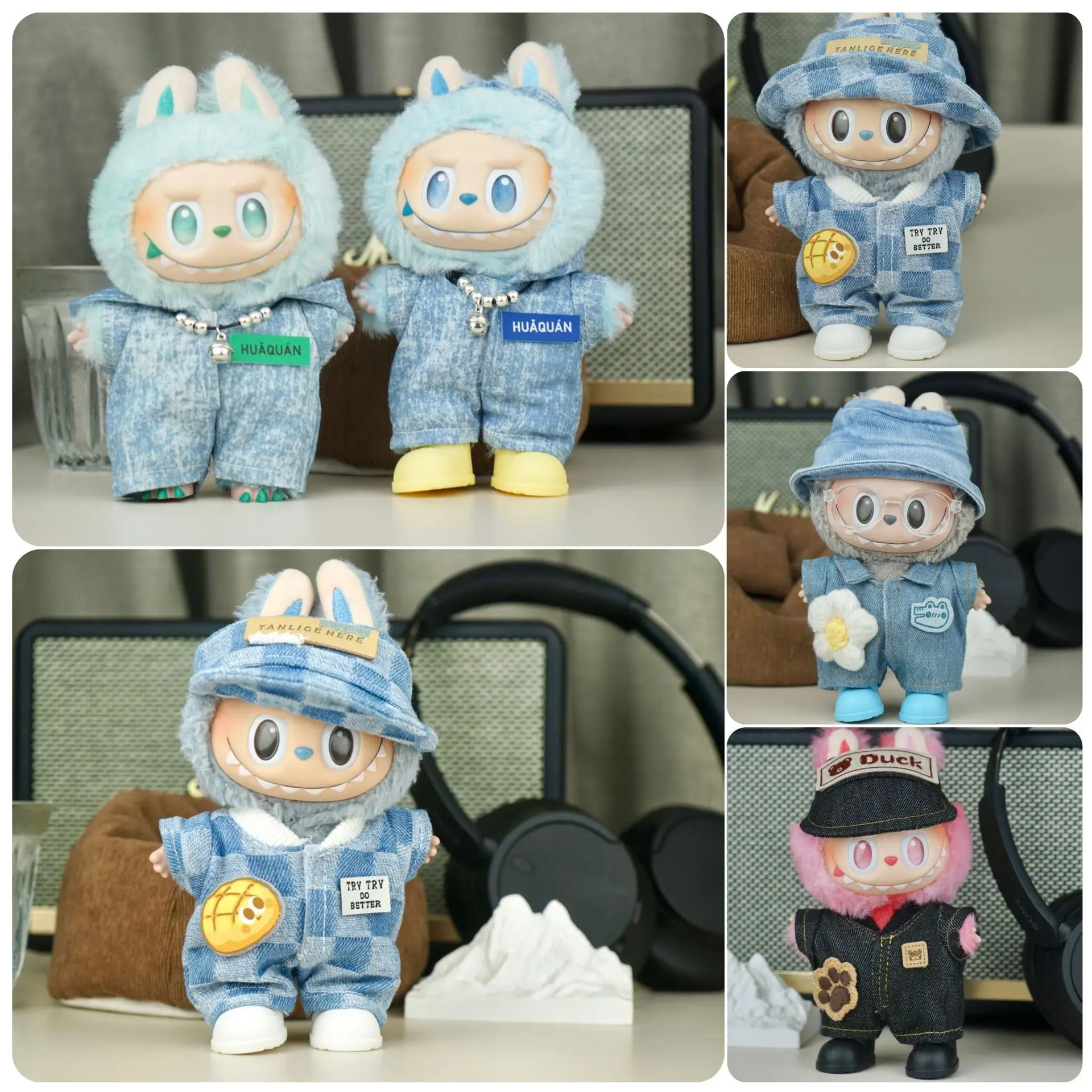 

Denim jumpsuit Labubu Clothes Outfit For Korea Kpop EXO 17cm Labubu V3 V2 V1 Plush Idol Doll's Clothing Doll Accessories
