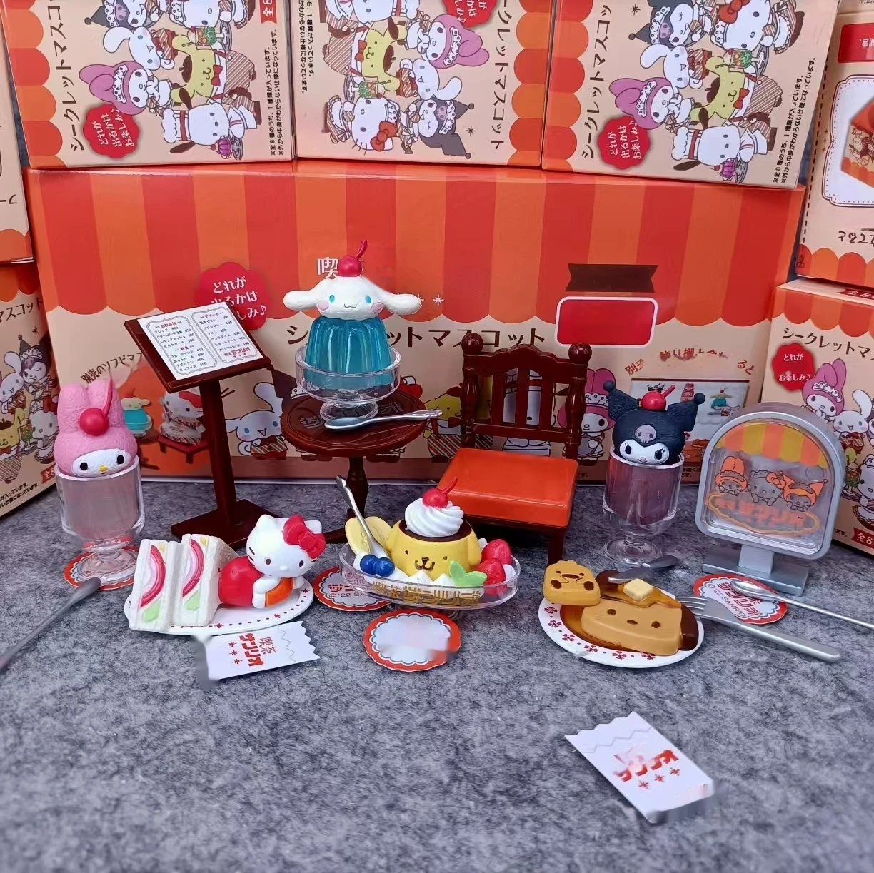 

Retro Coffee Store Series Blind Box Kuromi Cinnamoroll Make Tea Action Figure Cute Kid Toys Desktop Decoration Surprise Gifts