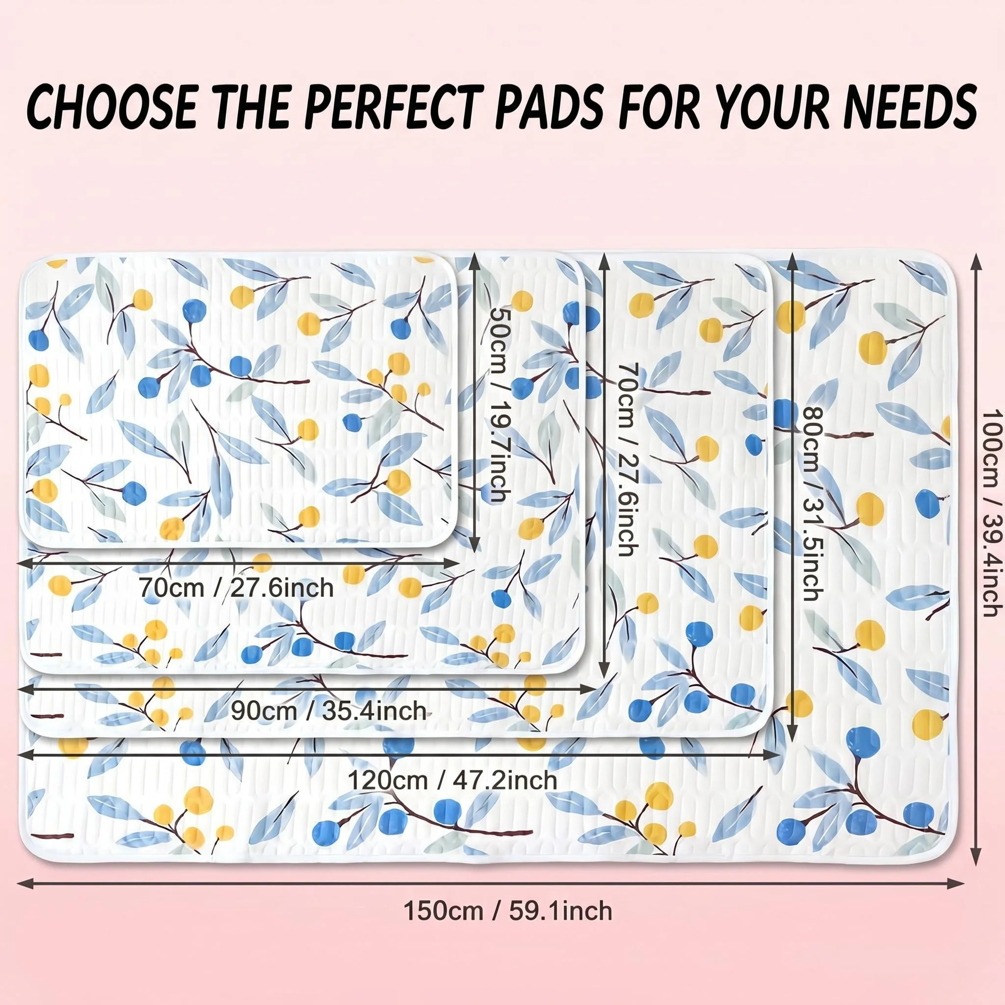 Washable & Reusable Care Urine Mat • Beautiful Lychee Flower Pattern • Exquisite Workmanship • Soft & Breathable