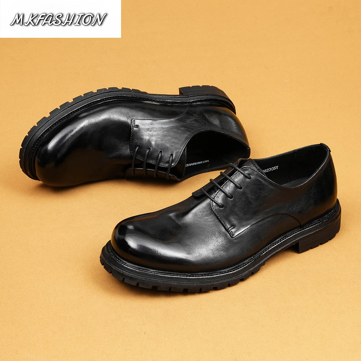 Retro Women British Business Leather Shoes Cow Leathe Round Toe Thick Sole Male Footwear