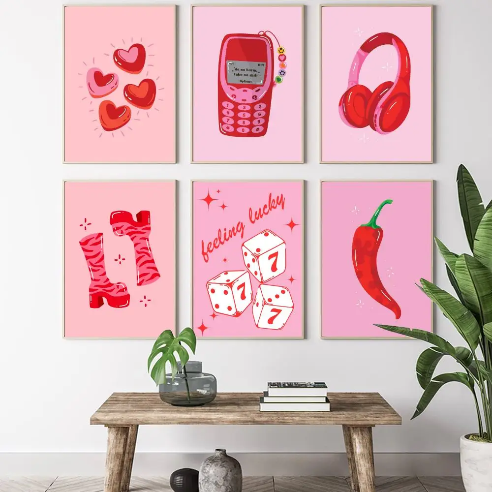 Y2k pink girl 90s Funky Painting Calligraphy HD Canvas Poster living room bedroom bar aesthetic decoration